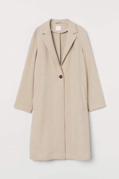 Straight-cut coat in soft, woven fabric. Notched lapels, single-button fastening, and diagonal we... | H&M (US)