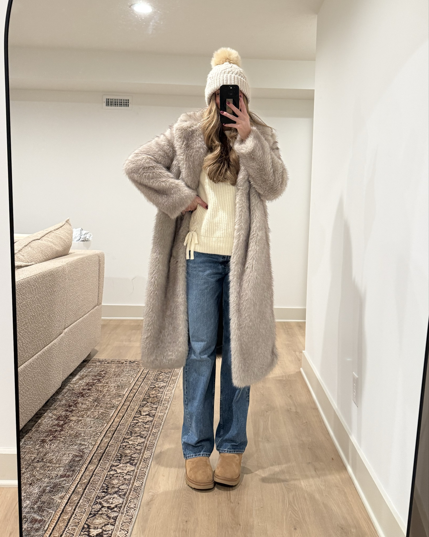 One oversized sweater 4 ways
Sizing:
Sweater runs oversized. Still wearing medium for extra length
Small tall in leggings and joggers
Medium in skirt for bump
Sized up to 29 in jeans for bump but they do run slightly bigger if you are not pregnant 
Medium tall in camel coat
Medium in fur coat
Medium in puffer coat

#LTKBump #LTKTall #LTKHoliday