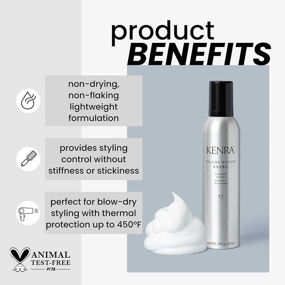 Kenra Volume Mousse Extra 17 | Firm Hold Mousse | Alcohol Free | Non-drying, Non-flaking Lightweight Formula | Tames Frizz & Conditions |Thermal Protection up to 450F| All Hair Types | Amazon (US)