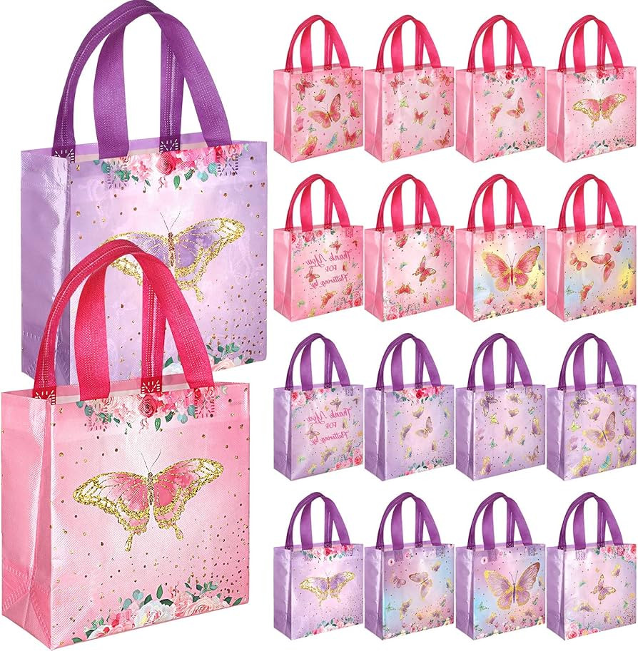 Sweetude 40 Pcs Butterfly Gift Bags Pink and Purple Reusable Totes with Handles Non Woven Butterf... | Amazon (US)