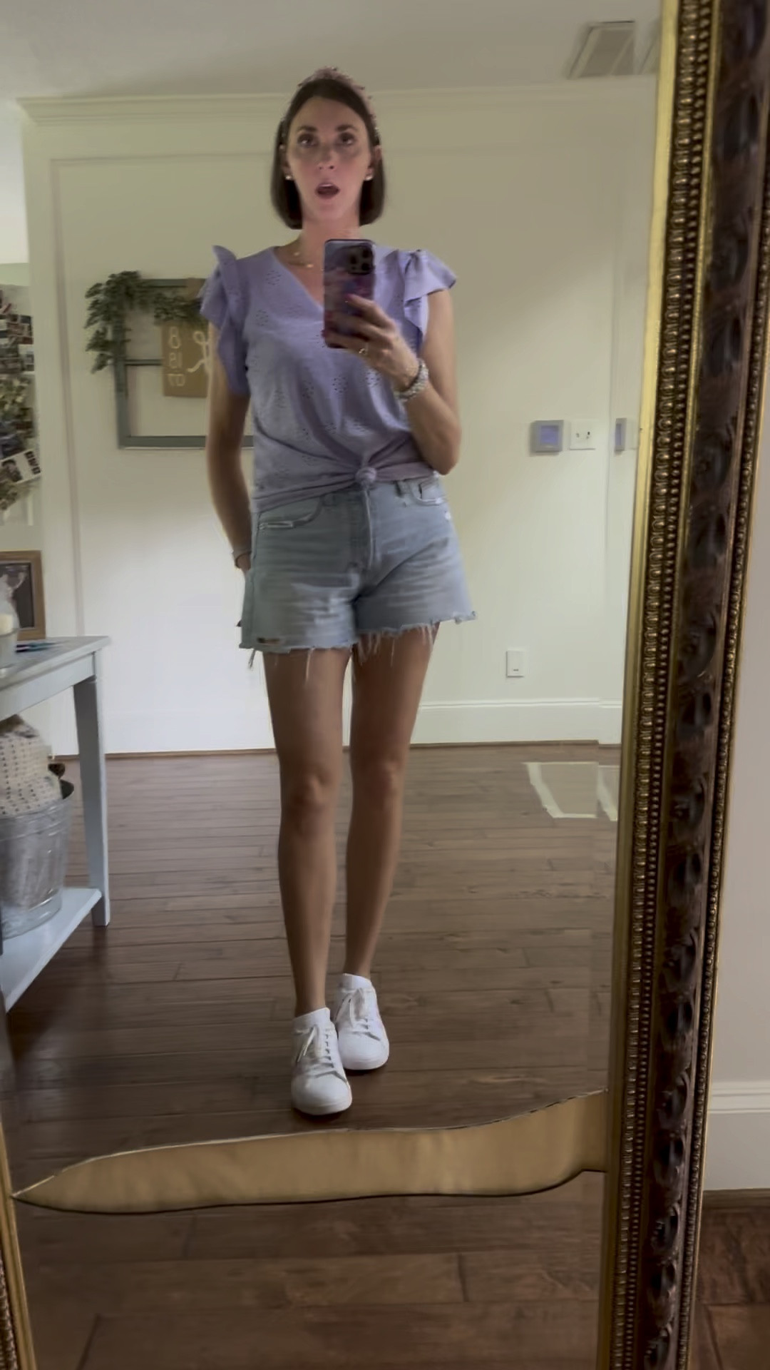 Lightweight eyelet top with flutter sleeves. 
In my tts small, slightly oversized fit 
$15 in three colors 

My favorite shorts, baggy fit, wider leg openings and a 4 inch inseam 
$17 on sale!  In my tts 4

Super comfy and cute adidas 

I wear these headbands all the time and they are so comfy. My daughter wears them too. 

Back to school outfit 
Teacher outfit, switch the bottoms 

#LTKBacktoSchool #LTKSeasonal #LTKOver40