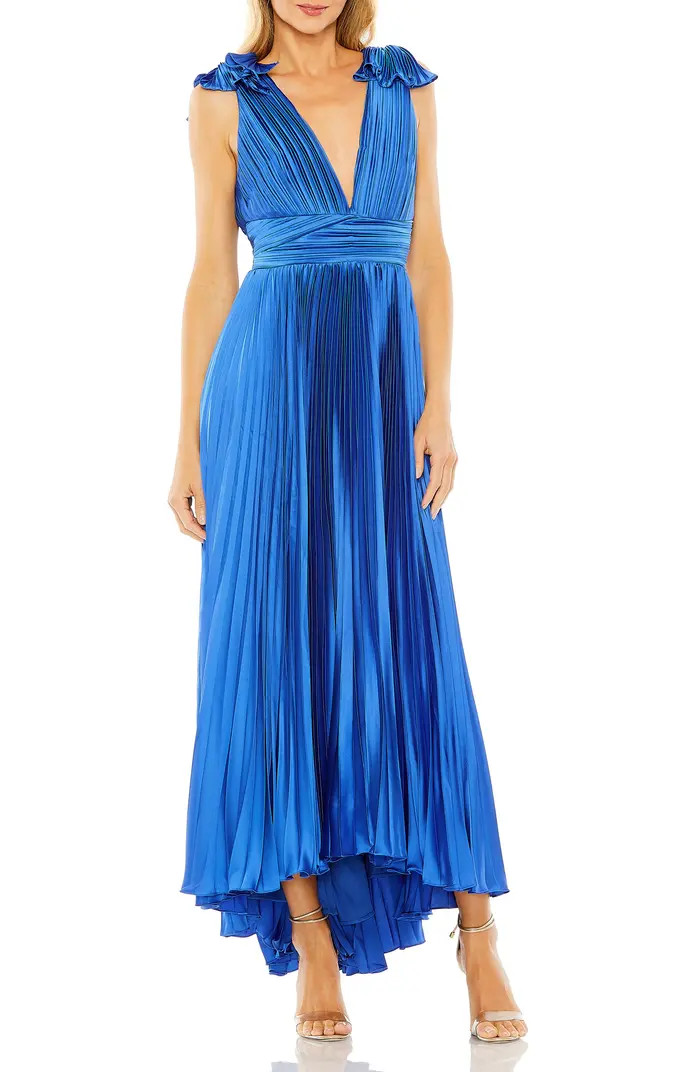Ruffle Top Sleeveless V Neck Pleated Gown | Nordstrom