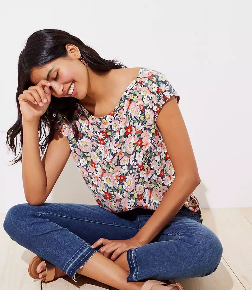 Floral Mixed Media Dolman Tee | LOFT