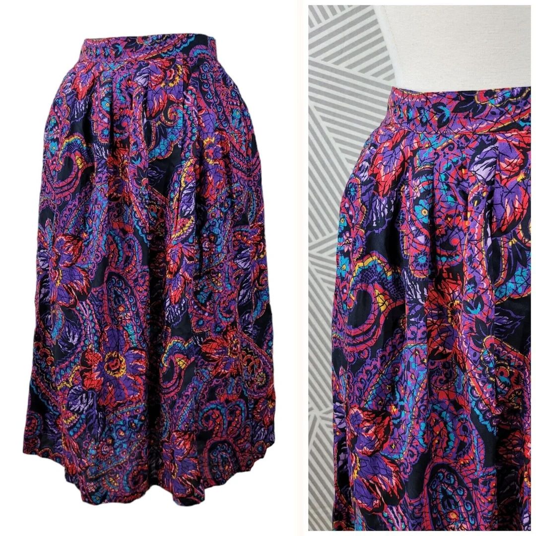 Vintage Floral Skirt Size 8/10 Dark Academia Pink Midi - Etsy | Etsy (US)