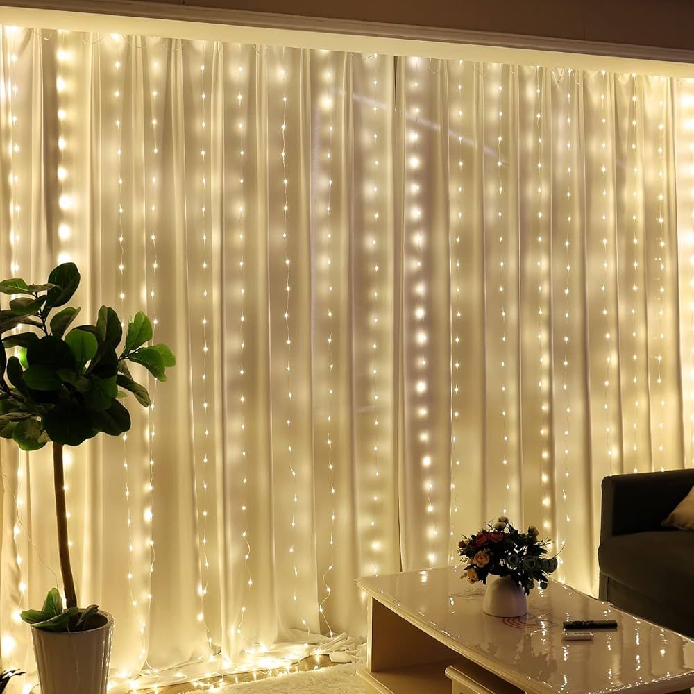 HXWEIYE 300LED Fairy Curtain Lights for Bedroom Warm White, 3mx3m 8 Modes USB Plug in Window Chri... | Amazon (US)