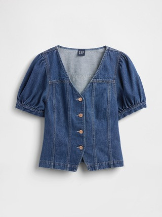 Denim Puff-Sleeve Seamed Top | Gap (US)
