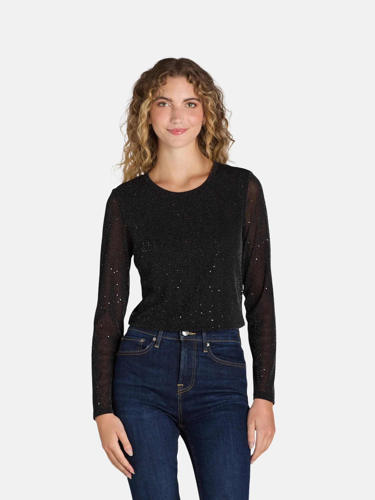 Madden NYC Juniors Crewneck Sparkle Top, Sizes XXS-XXL | Walmart (US)