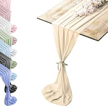 Silky Touch Chiffon Table Runner with Two Style Ribbon Ties - 10ft. Blonde-Ivory Table Runner, We... | Amazon (US)