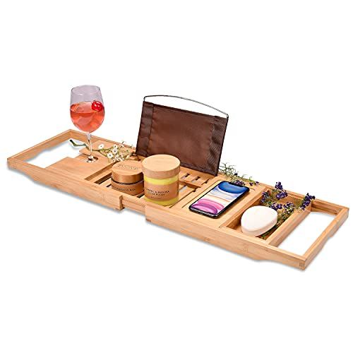 Bamboo Bathtub Tray - Perfect Expandable Bathtub Caddy with Reading Rack or Tablet Holder, This Prem | Amazon (US)