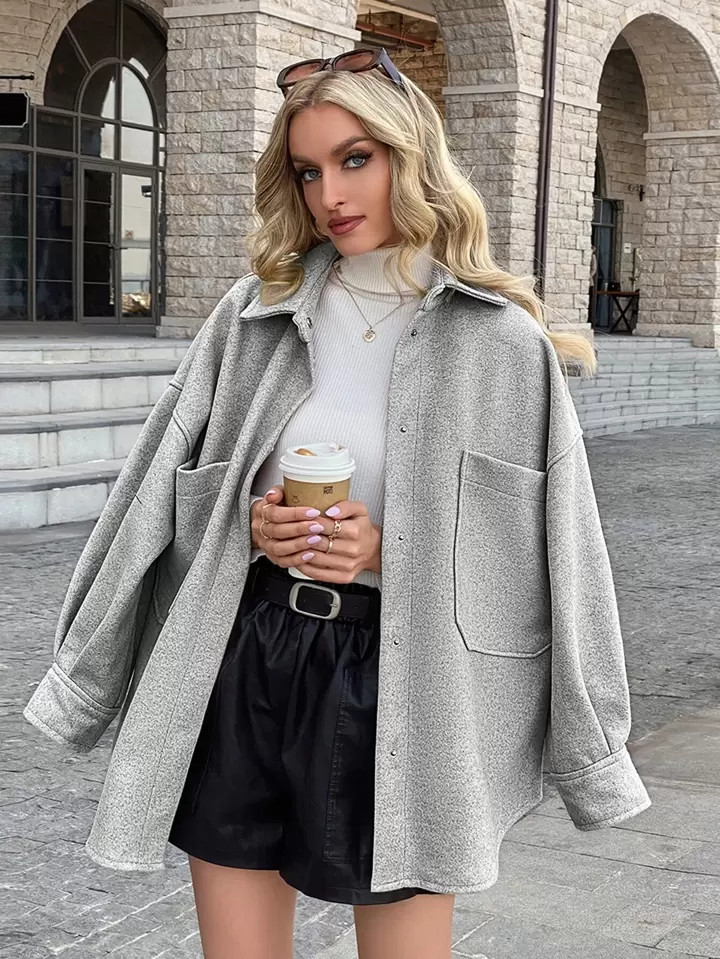 SHEIN Frenchy Drop Shoulder Pocket Front Overcoat | SHEIN