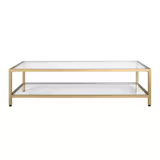 Studio Designs Home Camber Gold 2-Tier Modern Rectangle Coffee Table with Metal Frame and Tempere... | The Home Depot