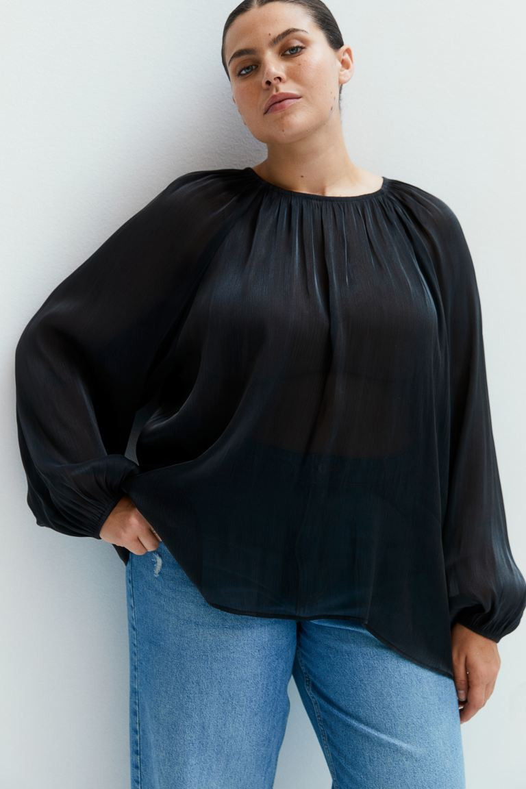 Oversized Sheer Blouse - Black - Ladies | H&M US | H&M (US + CA)