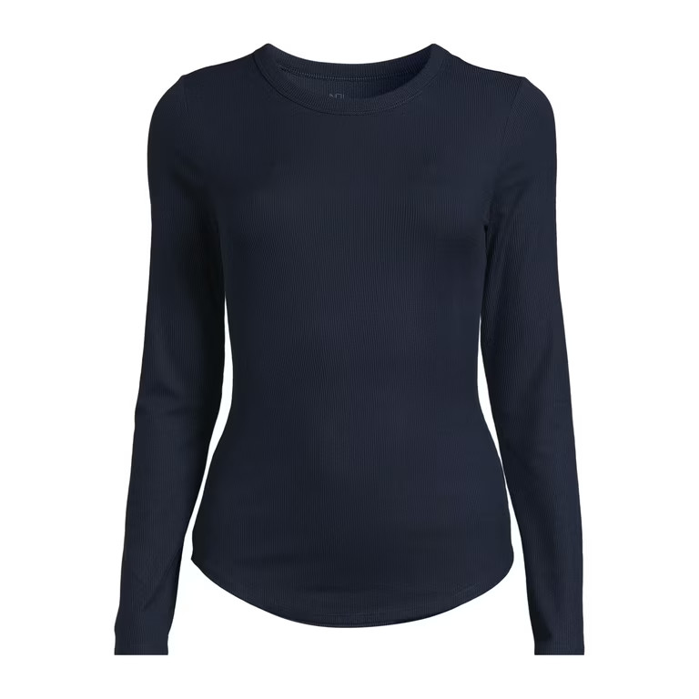 No Boundaries Juniors’ Ribbed Crewneck Tee with Long Sleeves, Sizes XS-XXXL | Walmart (US)