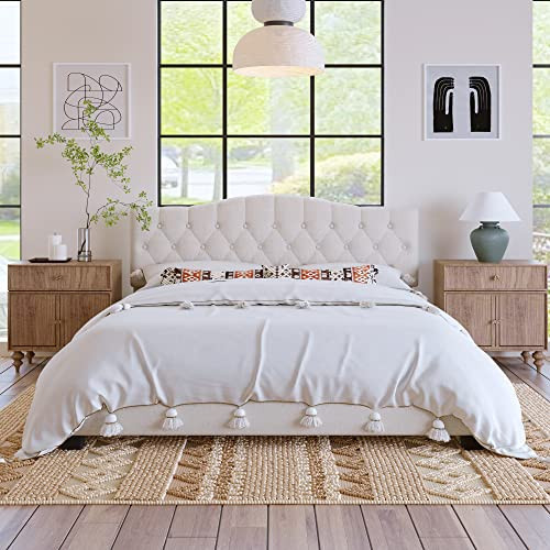 Ball & Cast King Size Upholstered Platform Bed with Adjustable Button Tufted Headboard,Wooden Platform Beds Frame W/Wood Slats&Metal Support,No Box Spring Needed,Bedroom Furniture for Apartment,Beige | Amazon (US)