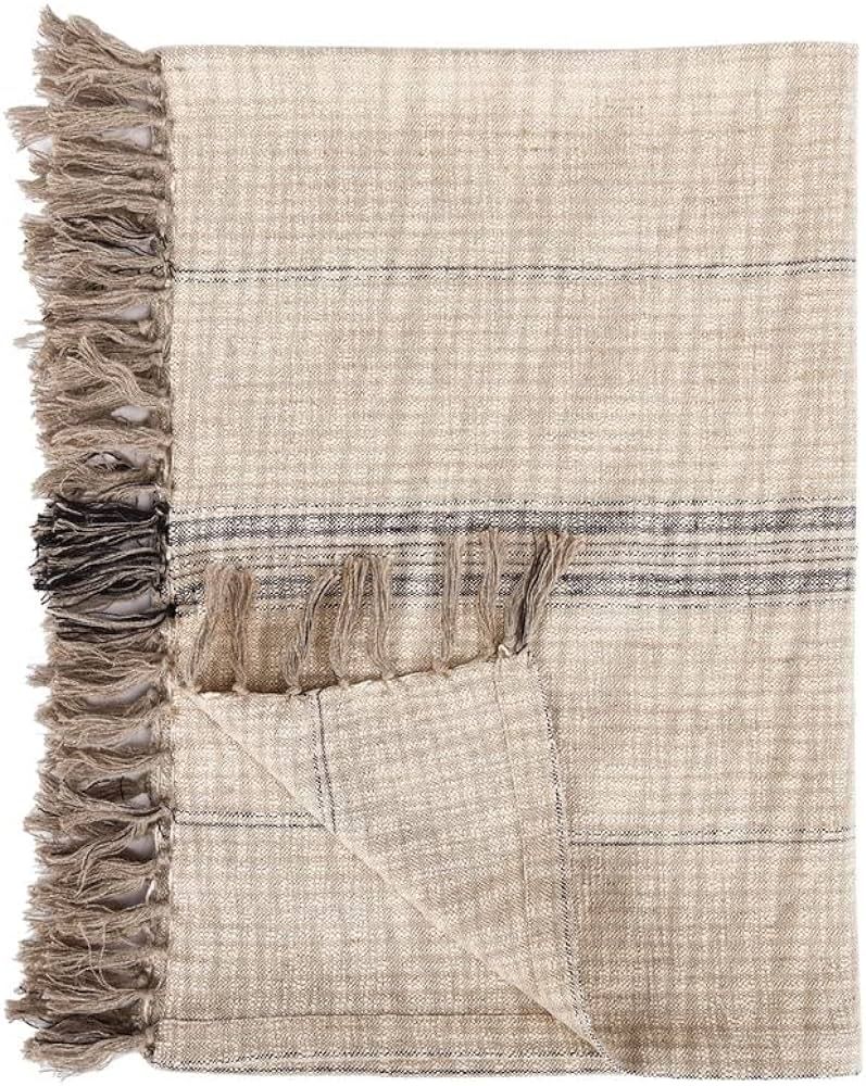 Kosas Home Lea 50x70 Cotton and Linen Blend Throw Blanket in Natural/Black | Amazon (US)