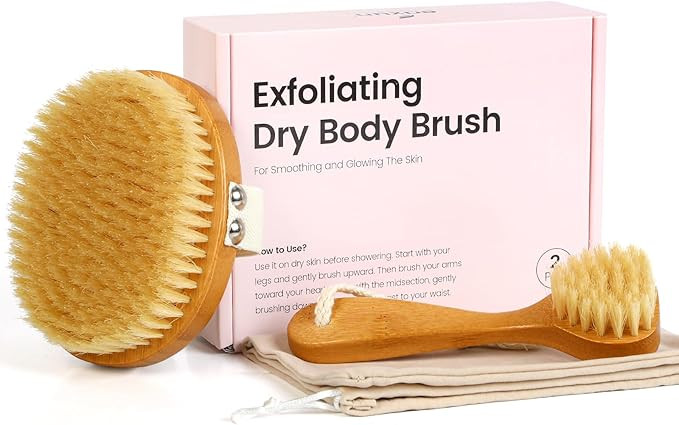 eaxun Bamboo Dry Brushing Body Brush Set, Natural Exfoliating Boar Bristle Face & Body Scrub Brus... | Amazon (US)
