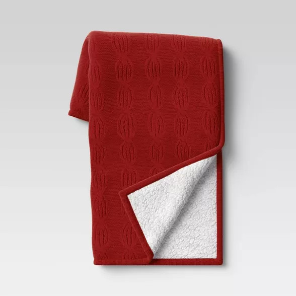50"x60" Chenille Cable Knit Throw Blanket with Sherpa Reverse - Threshold™ | Target