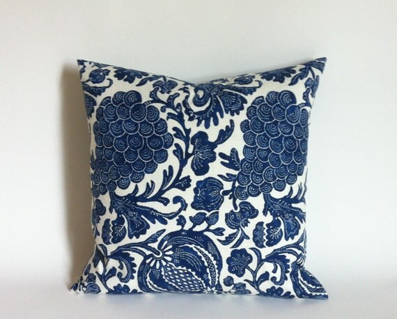 One Indigo Dark Blue P. Kaufmann Batik Floral Zipper Pillow Cover: fits 20x20 pillow insert-USOF | Etsy (US)
