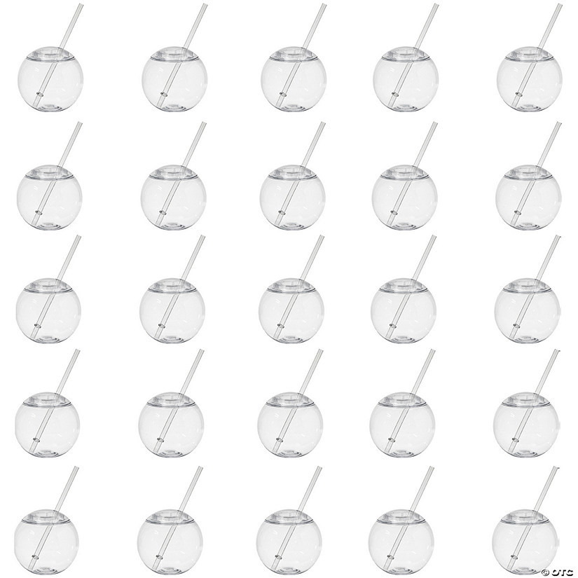 15 oz. Round Reusable Plastic Cups with Straws - 25 Ct. | Oriental Trading Company