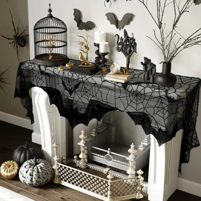 Halloween Decorations Indoor Fireplace Mantel Scarf, Black Lace Spiderweb Fireplace Cover For Halloween Mantle Decor Festive Party Supplies,20X79 Inch | Wayfair Professional