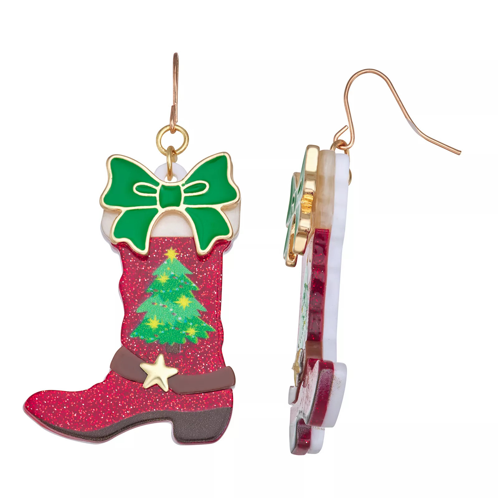 Gold Tone Holiday Cowgirl Boot Earrings, Women's, Red | Kohl's