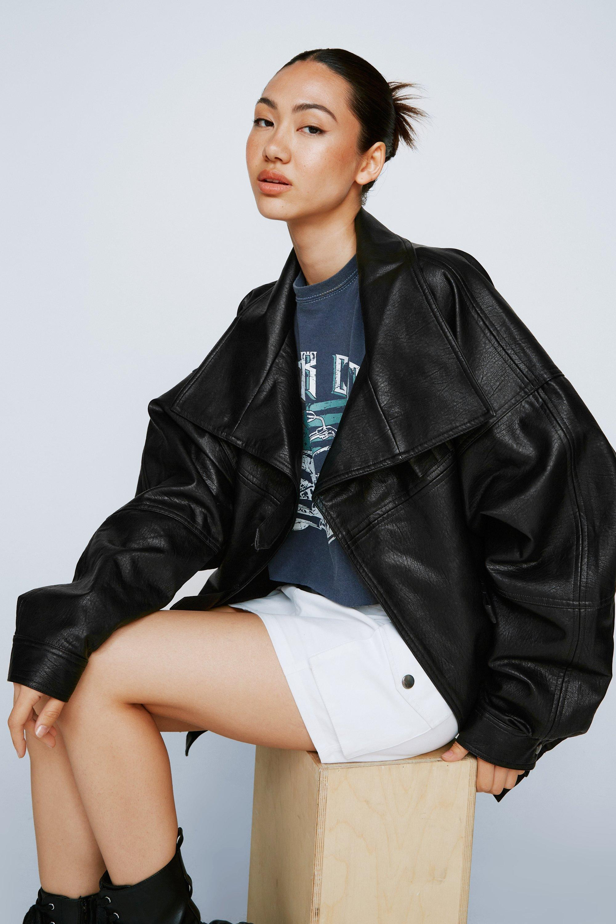 Oversized Drop Sleeve Faux Leather Jacket | Nasty Gal (US)