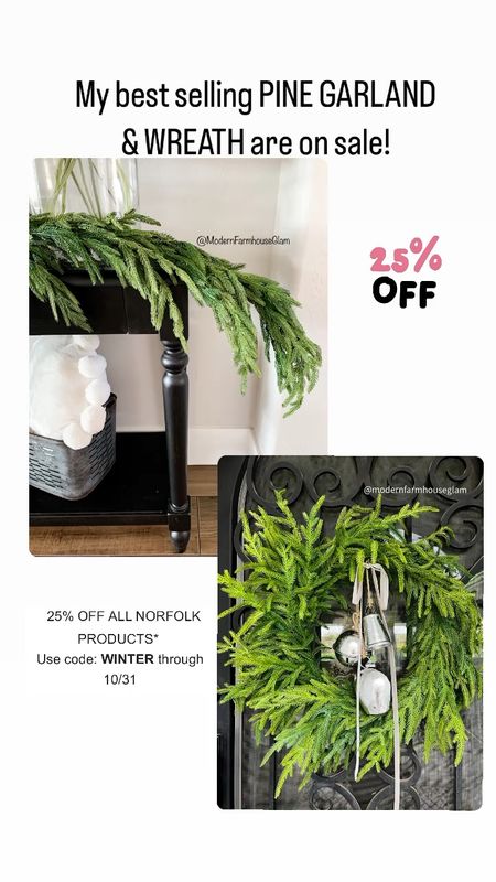 Sale alert! Pine garland and Norfolk pine wreath at Modern Farmhouse Glam on sale. Velvet ribbon. Bells. Amazon afloral Christmas decor 

#LTKHoliday #LTKhome #LTKsalealert