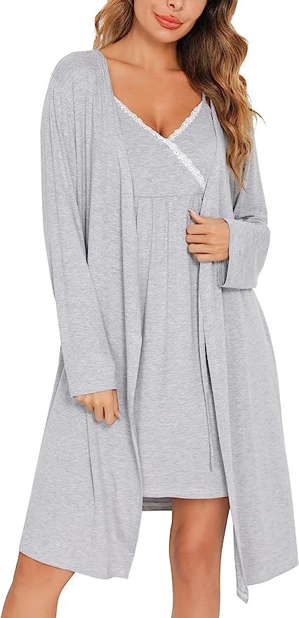 SWOMOG Womens Maternity Robe 2 Piece Nursing Nightgown for Breastfeeding 3 in 1 Labor Delivery Nu... | Amazon (US)