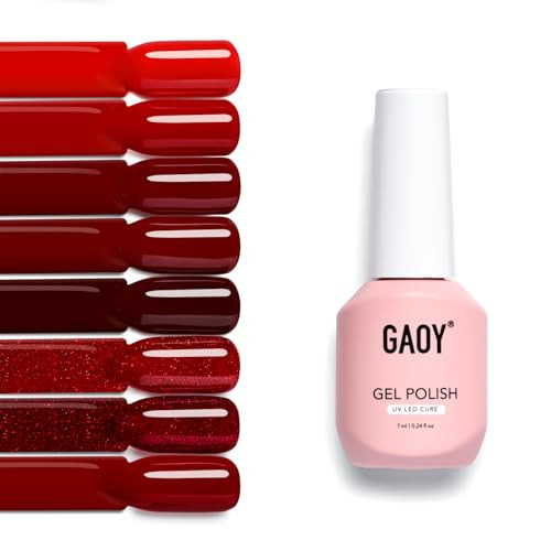 GAOY Red Gel Nail Polish Set, 8 Colors Burgundy Scarlet Carmine Dark Glitter Red Soak Off Gel Polish Kit for Salon and Nail Art DIY at Home | Amazon (US)