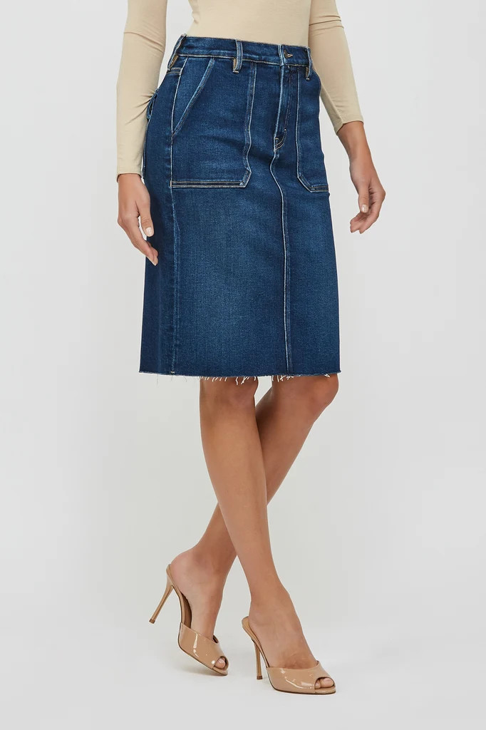 [Peyton] Dark Wash Square Pocket High Waist Mini Skirt | Hidden Jeans