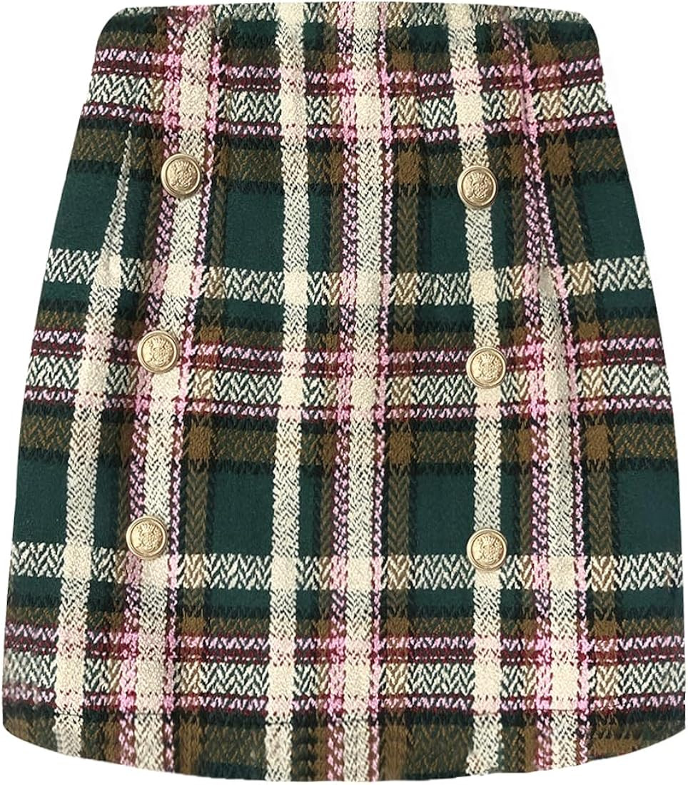 Women's Plaid Mini Skirt Pencil Above Knee Length High Elastic Waist Bodycon Zipper Vintage Short... | Amazon (US)