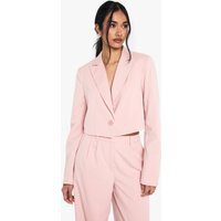 boohoo Women's Tailored Woven Occasion Crop Blazer in Light Pink | Size: 12 | Boohoo.com (UK & IE)