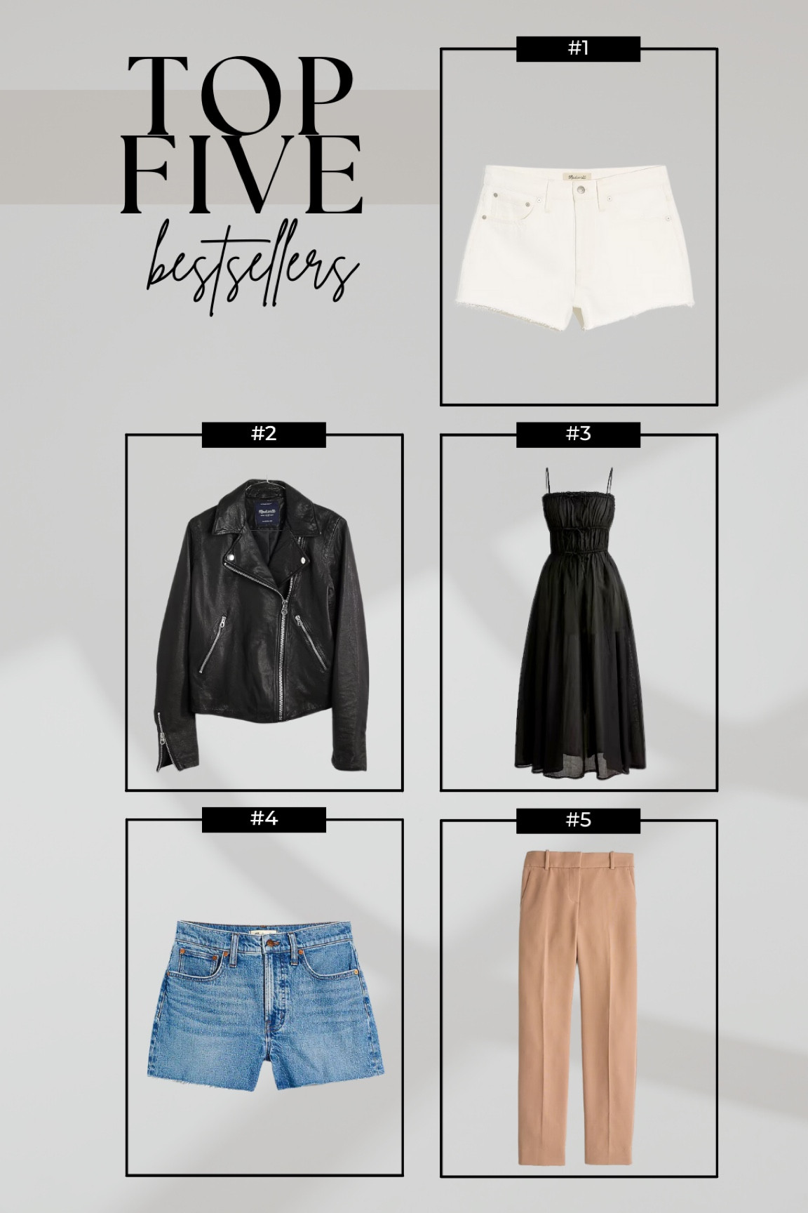 This week’s top 5 best sellers! 

- white shorts, blue shorts, denim shorts, moto jacket, dress cover-up, work pants, Abercrombie, Madewell, Jcrew, bestsellers 

#LTKSeasonal