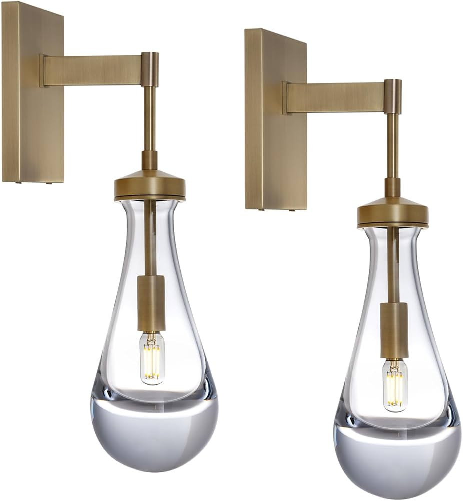 Brass Wall Sconces Set of Two, Raindrop Gold Sconces Wall Lamp, Stairway Wall Light With Luxury C... | Amazon (US)
