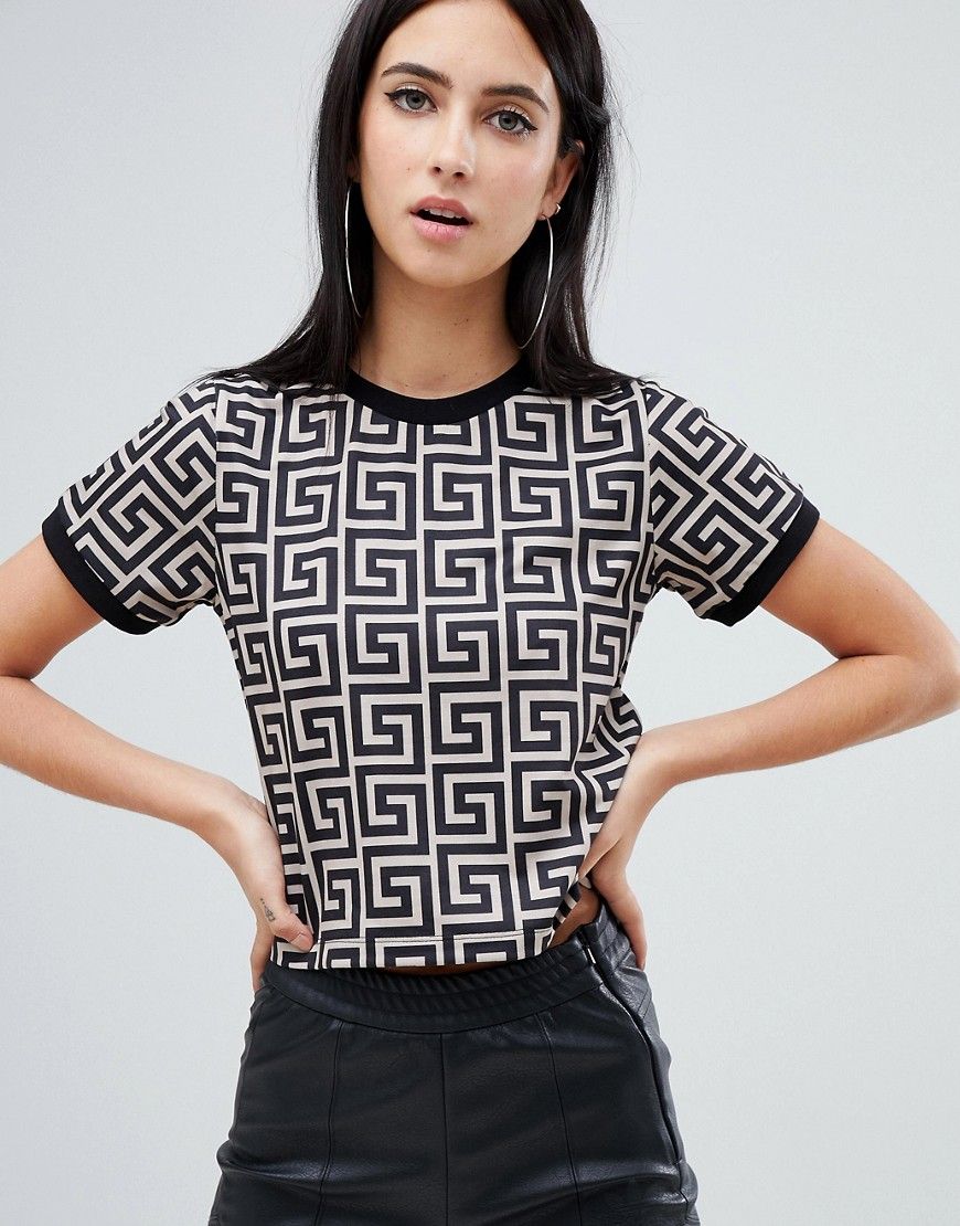 ASOS DESIGN crop top in geo monogram print-Multi | ASOS (Global)