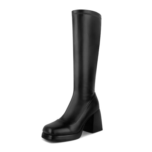 JEDKARAR Black Knee High for Women Black Platform Chunky Boots Black Tall Boots for Women Black Women's Knee High Boots Black Knee High Chunky Boots Black Platform GoGo Boots 70S Boots for Women | Amazon (US)