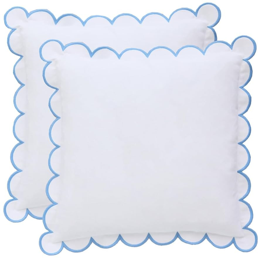 BEBE BASK Scalloped Pillow Cover - Set of 2-18 x 18 Inch - Scallop Pillow Cover – White and Blu... | Amazon (US)