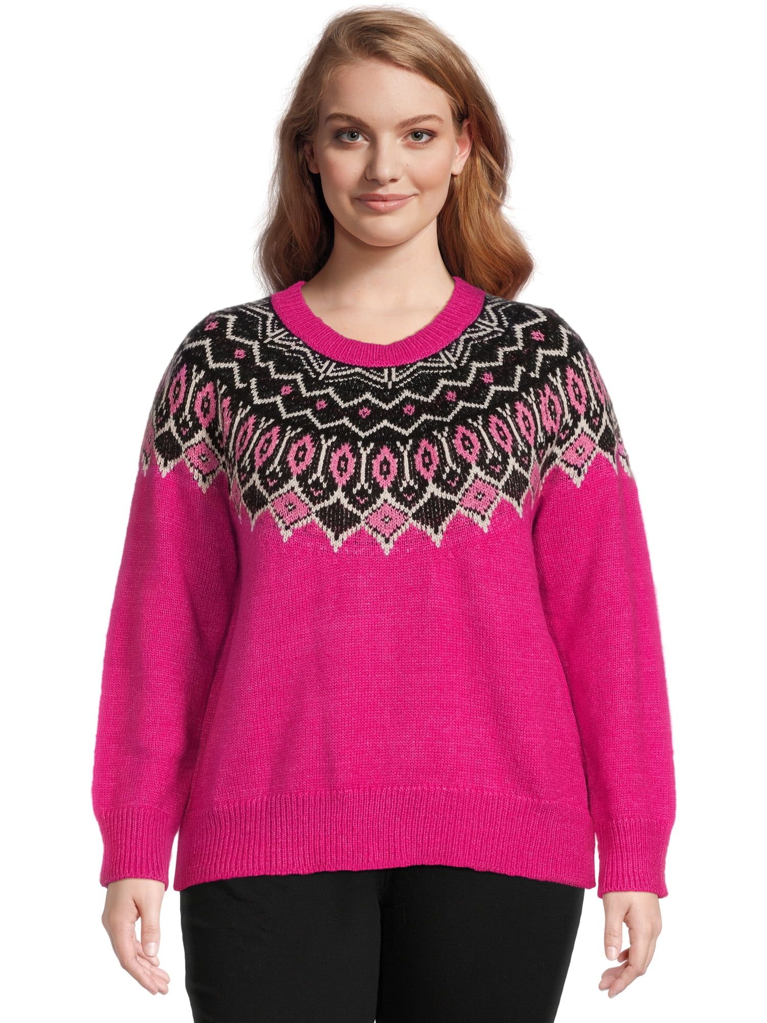99 Jane Street Women's Plus Size Crewneck Pullover Sweater with Long Raglan Sleeves, Midweight | Walmart (US)