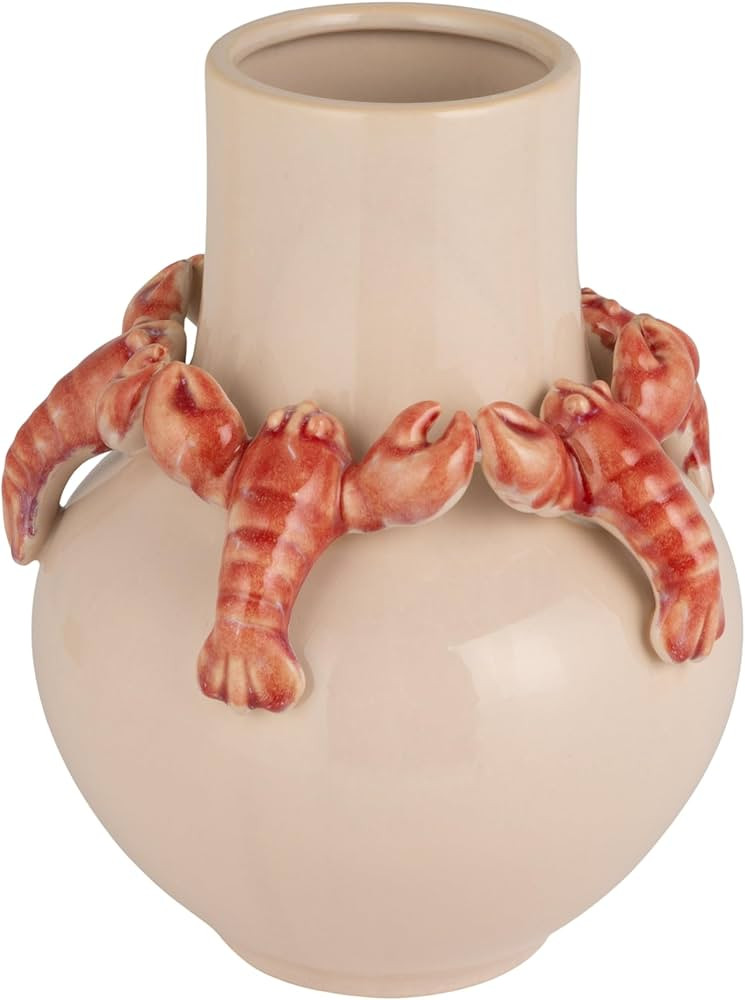 Creative Co-Op Stoneware Vase with 3D Lobsters and Reactive Glaze, Cream and Orange | Amazon (US)