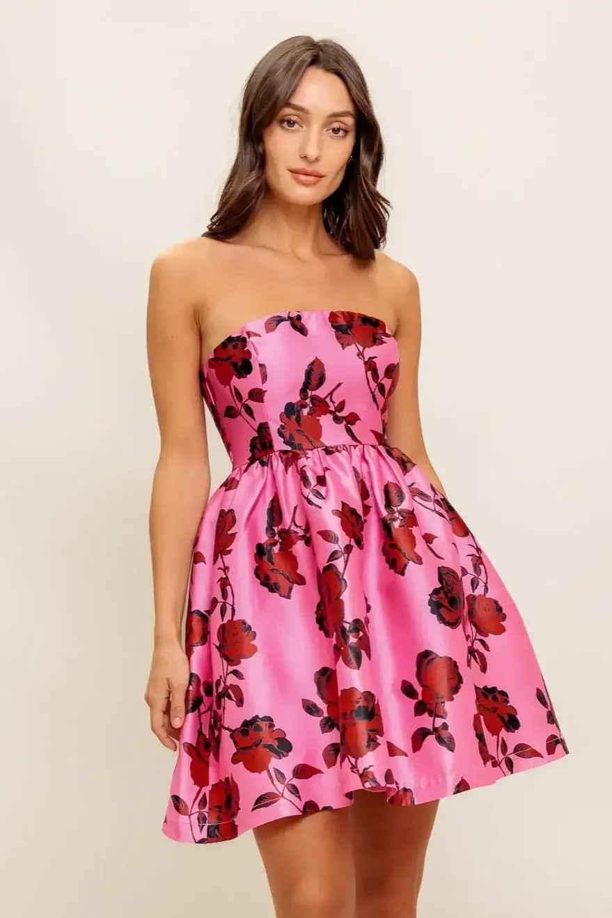 WAVERLY MINI DRESS - PINK FLORAL | Lady Black Tie