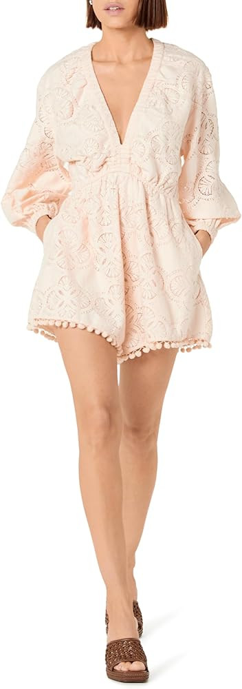 The Drop Women's Long Sleeve Crochet Lace Deep V-Neck Short Romper | Amazon (US)