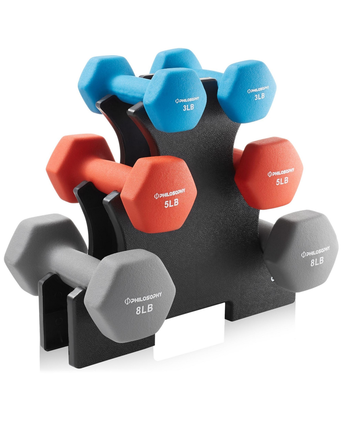 Philosophy Gym Neoprene Dumbbell Hand Weights with Stand, 32 lbs (3 lb, 5 lb, 8 lb Pairs) | Macy's