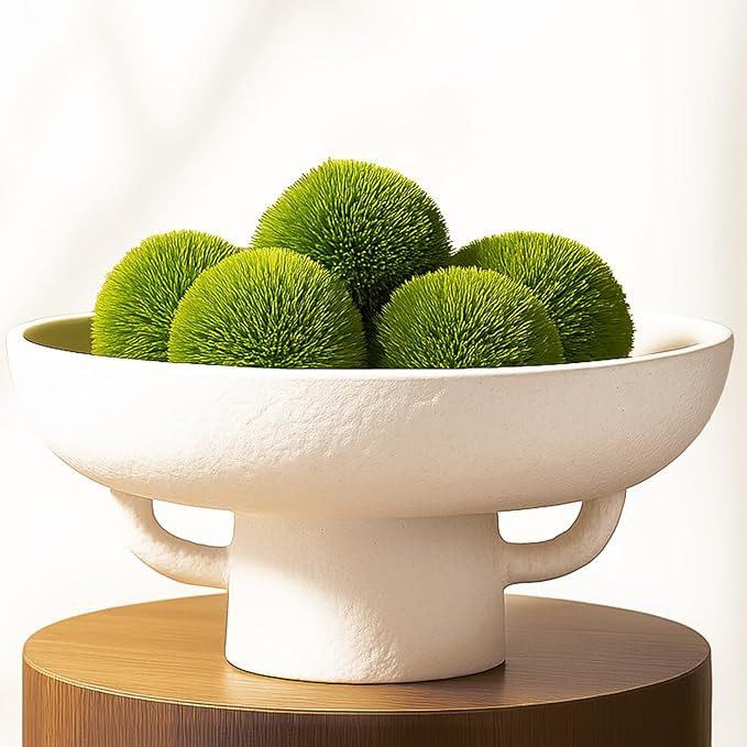 Luxurious White Textured Ceramic Bowl and Greenery Set,12.5x10.5 Inch Pedestal Decorative Bowl, w... | Amazon (US)
