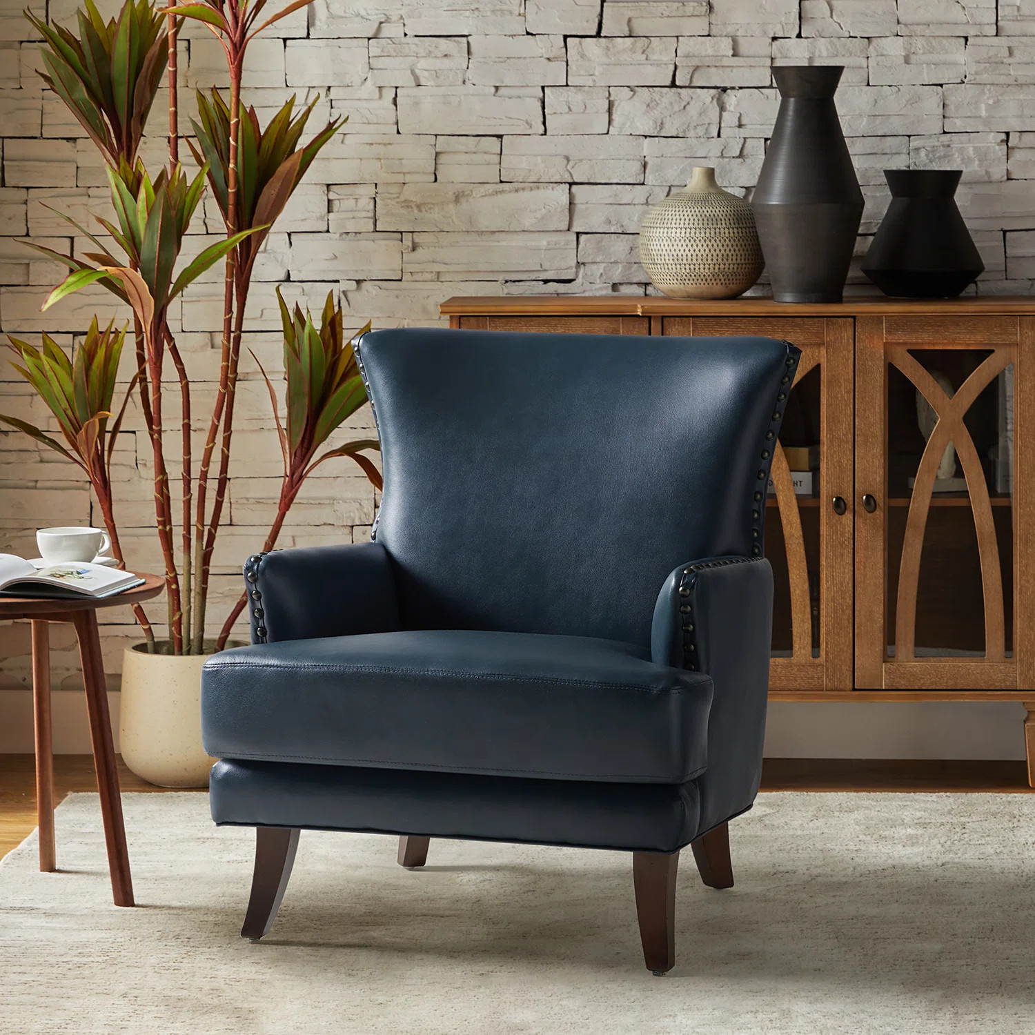 Aviles  29.2" W Vegan Leather Wingback Armchair | Wayfair North America