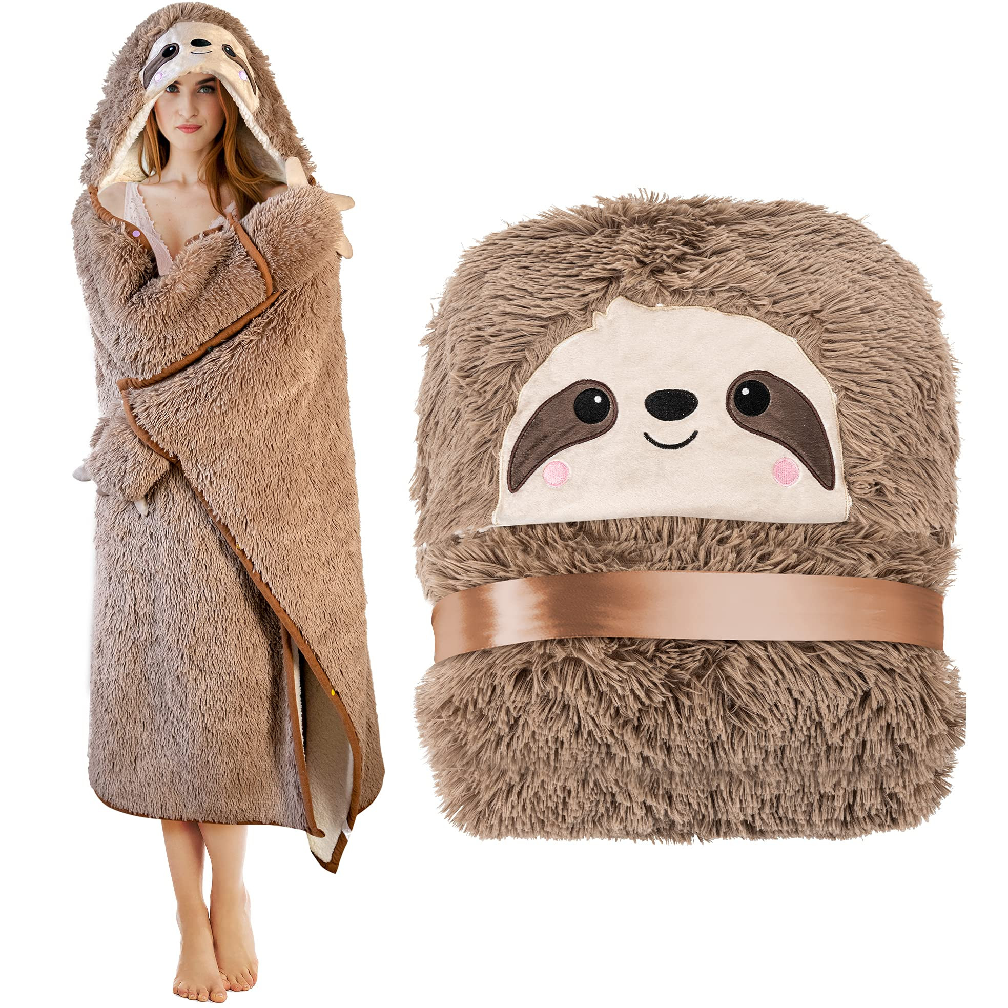 Sloth Wearable Hooded Blanket for Adults - Fluffy Super Soft Shaggy Faux Fur, Fuzzy Warm Cozy Plu... | Amazon (US)