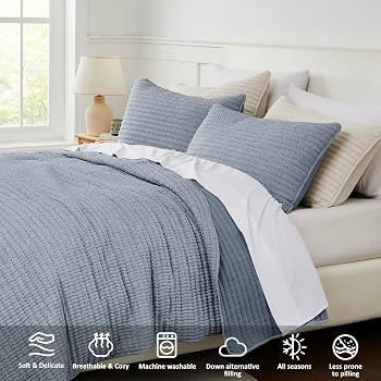 WDCOZY Chambray Pick Stitch King Size Quilt Set, Denim Blue Striped Lightweight Soft Summer Sprin... | Amazon (US)