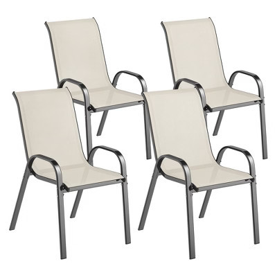 Outsunny Outdoor Dining Chairs Set of 4, Stackable Outdoor Patio Chairs with High Back, Breathable Mesh Seat for Garden Lawn Backyard, Beige | Target