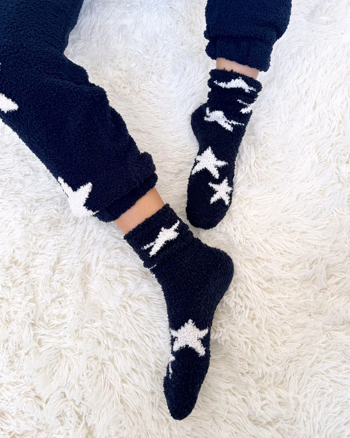 Navy Oat Bia Fuzzy Yarn Socks | Splendid