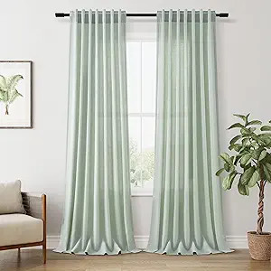 102 Inches Aqua Green Linen Curtains for Living Room Bedroom Semi Sheer Privacy Cotton Textured D... | Amazon (US)