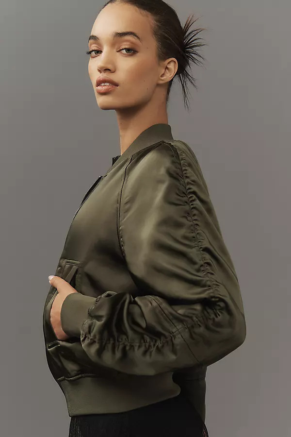 Ruched Satin Bomber Jacket | Anthropologie (US)